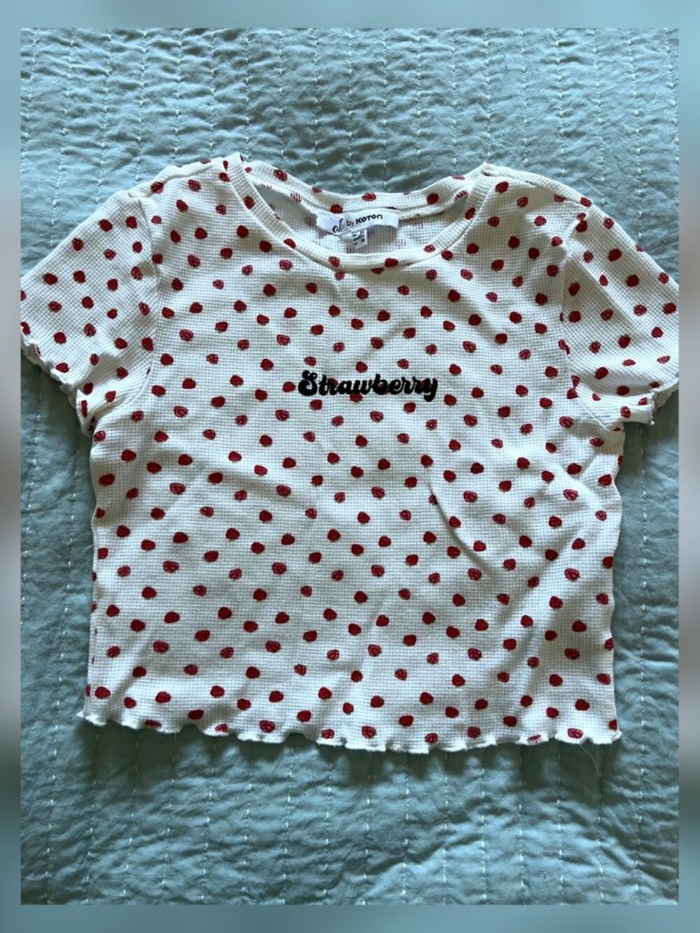 Ole by Koton Cream Waffle Knit Red Print Top XS